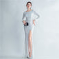 High Density Ostrich Feather Sequin Long Sleeve Fishtail High End Evening Dress