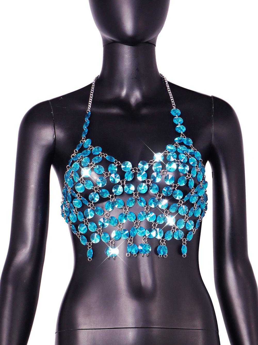 Popular Blue Gem Pearl Sexy Halter Sling Backless Women Vest