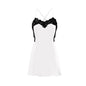 Summer New Solid Color Women Sexy Strap Backless Lace Trim Satin Dress Office