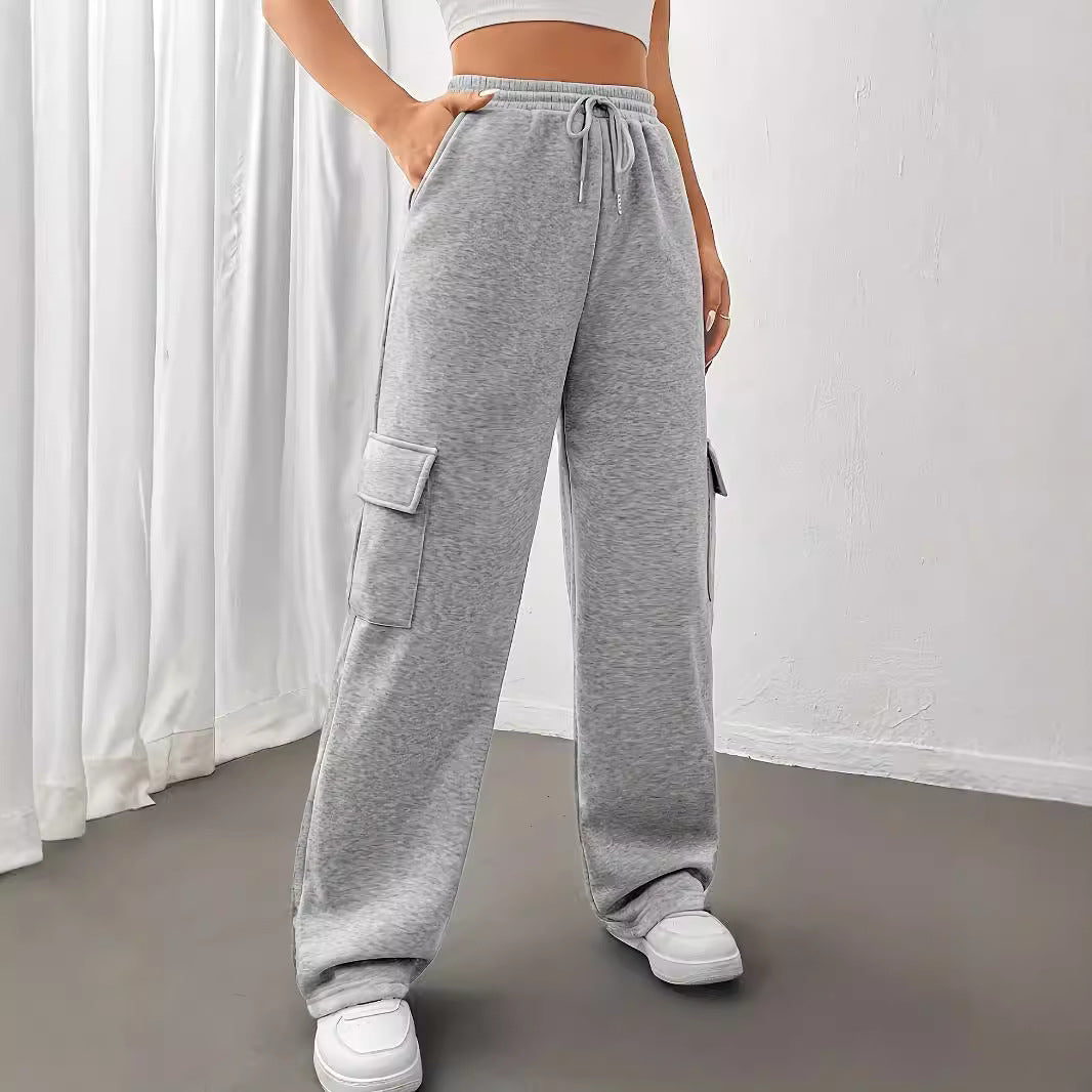 Gray Overalls Women Autumn Winter Casual Sports Pants Loose Wide Leg Pants Women