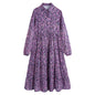 Autumn Winter Long Sleeve Collared Floral Print Dress Women  Casual Loose Maxi Dress