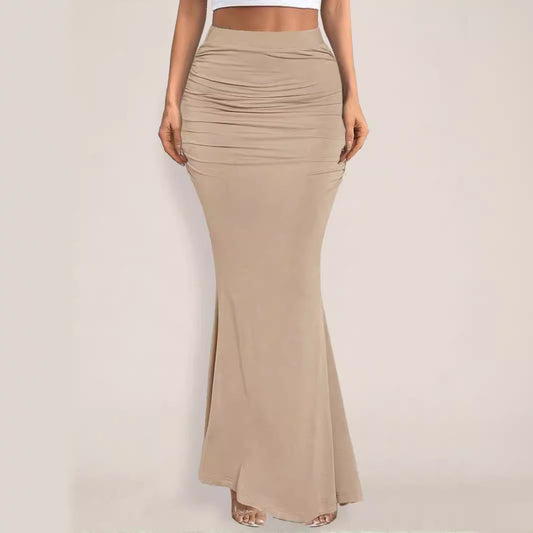 Summer Skirt Sexy Slim Hip Pleated Wide Hem Maxi