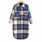 Women Casual Plaid Loose Long Sleeves Long Woolen Coat Overcoat