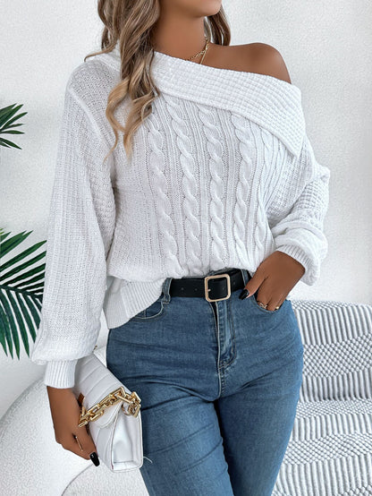 Autumn Winter Casual Sexy Collared Off The Shoulder Twist Long Sleeve Pullover Women Clothing