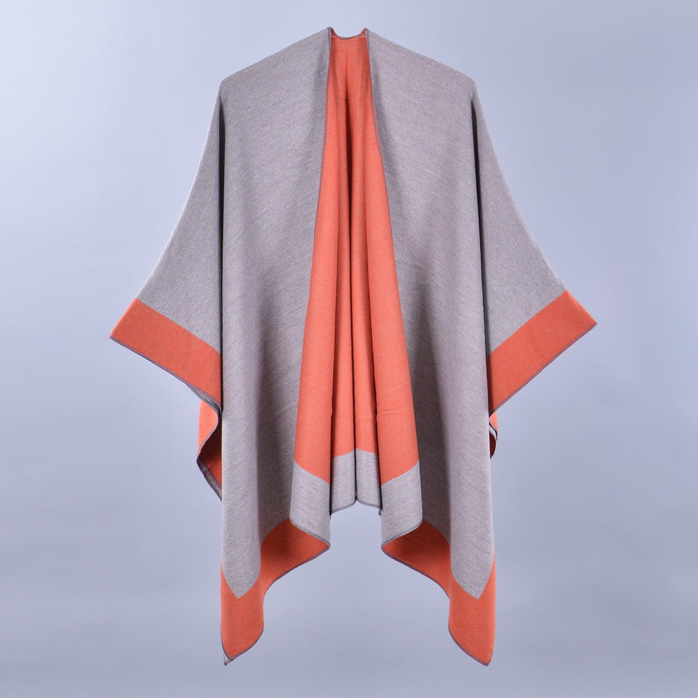 Women Spring Scarf Shawl All Match Solid Color Four Seasons Imitation Cashmere Split Cloak