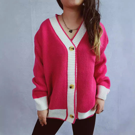 Autumn Winter Contrast Color Cardigan Sweater Street Loose Knitted Sweater