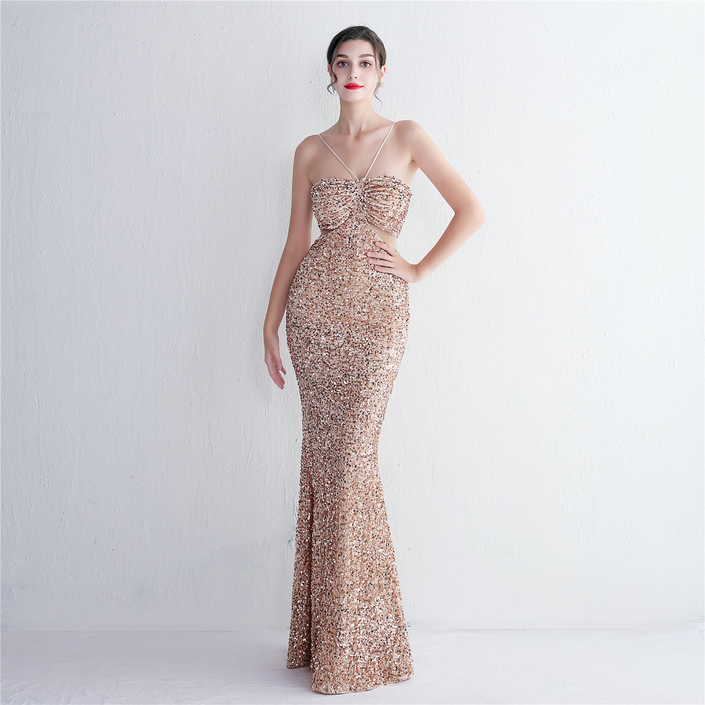 Bottom Sequin Suspender Party Sequined Dress Long Banquet Slim Fit Evening Dress Elegant