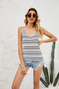 Striped Women Tankini Top Knitted Ice Silk Beach Vest