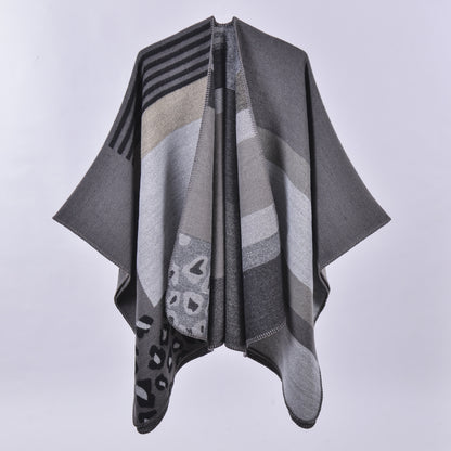 Autumn Winter Scarf Lattice Ladies Travel Shawl Ethnic Split Thickened Cape