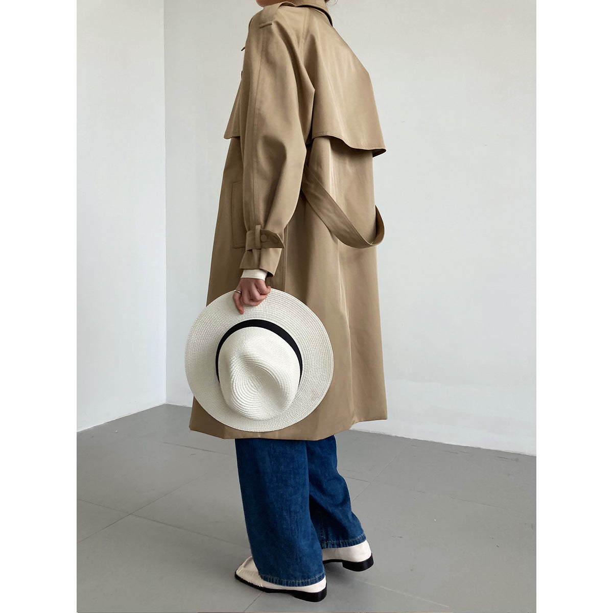 Mid-Length Trench Coat Thin Women Autumn Winter Small Waist-Tight Fashionable Coat