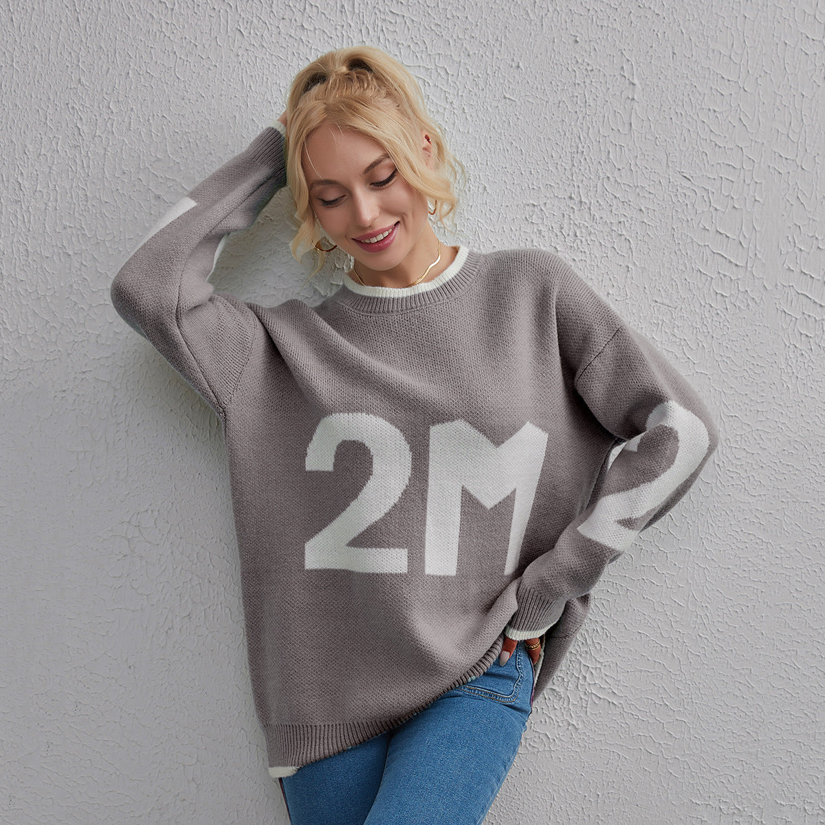 Autumn Winter Russian Loose Design Niche Letters Thermal Sweater Women Sweater