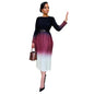 Women Clothing Gradient Positioning Printing Long Sleeve Pleated Dress