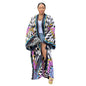 Coat Artificial Silk Multi Print Casual Trench Coat