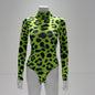 Popular High Collar Long Sleeve Leopard Print Slim Fit Jumpsuit for Women