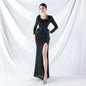 Craft Order Ostrich Feather Long Sleeve Sequin Evening Dress