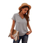 Summer Solid Color T shirt Women Sexy V neck Lace Stitching Casual Short Sleeved Bottoming Shirt Top