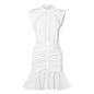 Summer Cotton Single Breasted Slim Fishtail Elegant Dress for Women