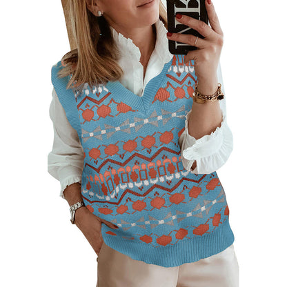 winter Sweater Vest Women Casual Loose V-neck Pullover