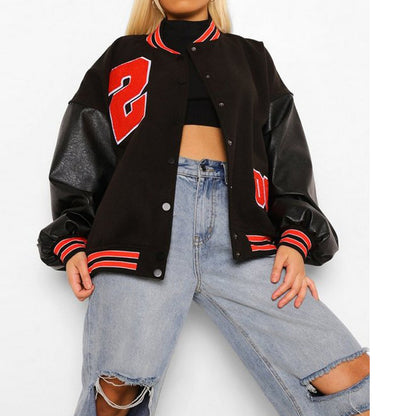 Women Clothing Varsity Jacket Women Autumn Winter Hip Hop Fleece Padded Jacket