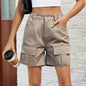 Summer Washed Elastic Waist Tooling Casual Denim Shorts