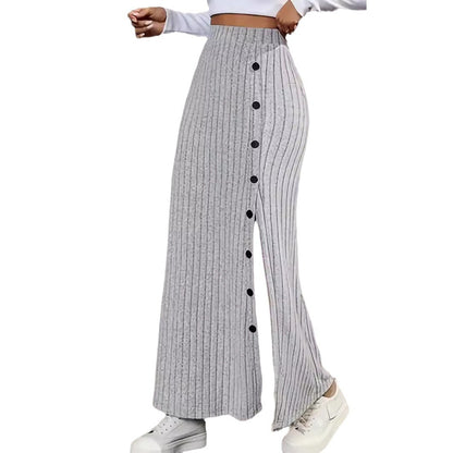 Women Clothing Knitted Dress Sunken Stripe Slit Fastener Decoration Sheath Skirt for Women