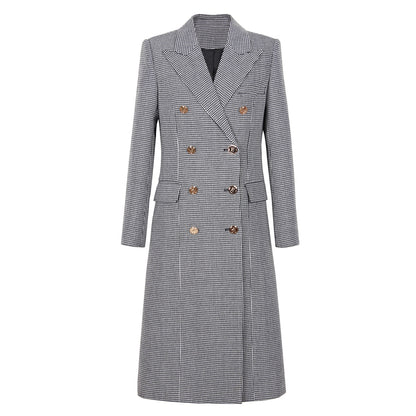 Spring Autumn High Quality Overcoat Coat Classic Houndstooth Senior Women Trench Coat