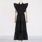 French Lace Embroidery Dress Polo Collar Ruffle Sleeve Waist Slimming Maxi Dress Women