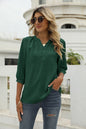 Women Clothing Summer Solid Color Chiffon Shirt Loose V neck Jacquard Mid Sleeve Top Popular