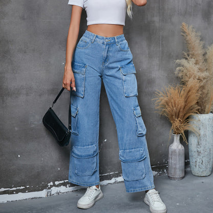 Fall Winter Overalls Women Multi Pocket Women Jeans