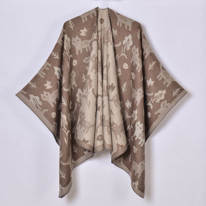 Ladies Artificial Cashmere Scarf Shawl Japanese Korean Cartoon Double Sided Jacquard Cardigan