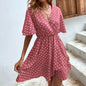 Popular V Collar Polka Dot Waist Tight Summer Dress Women