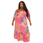 Plus Size Tie Dye Women Clothing Chubby Girl Dress Off The Shoulder Wipe