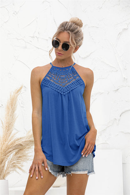 Spring Summer Lace Stitching Halter Top