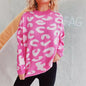 Autumn Winter Vintage Leopard Print Office Round Neck Knitted Bottoming Shirt Contrast Color Sweater Pullover Women