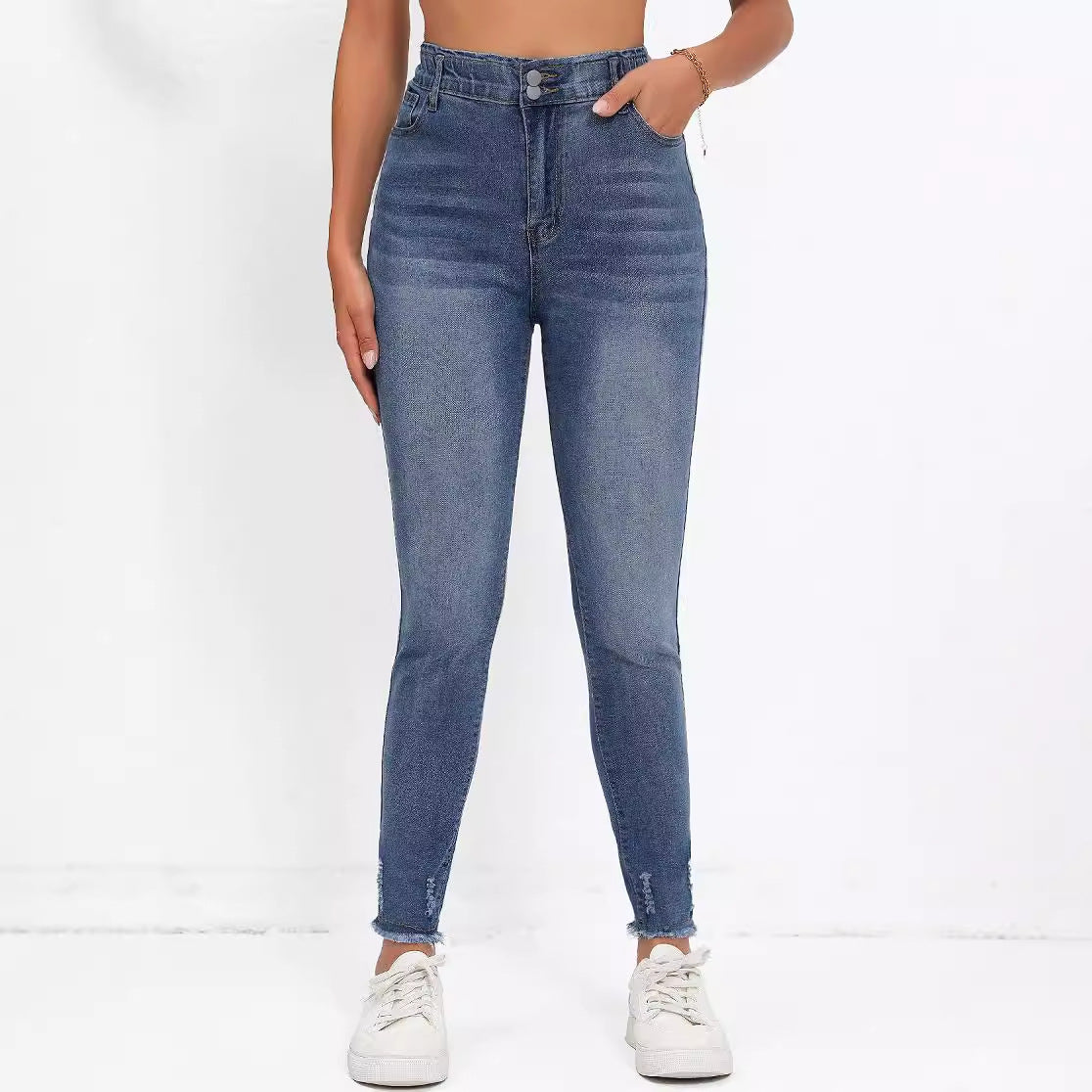 Slim Trend Solid Color Denim Skinny Pants