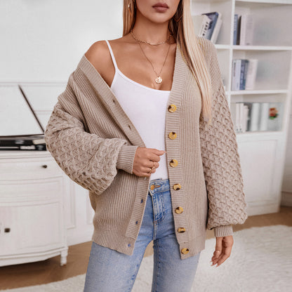 Autumn Winter Women Knitted Cardigan Autumn Winter Retro Loose Long Sleeve Sweater Coat