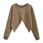 Autumn Winter Women Clothing Personality Sweater Loose Hem Irregular Asymmetric Short Long Sleeve