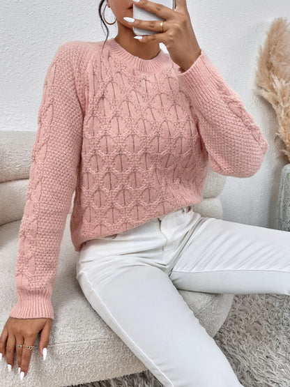 Autumn Winter Solid Color Knitted Top Women Clothing Twist Thread round Neck Long Sleeve Sweater for Women