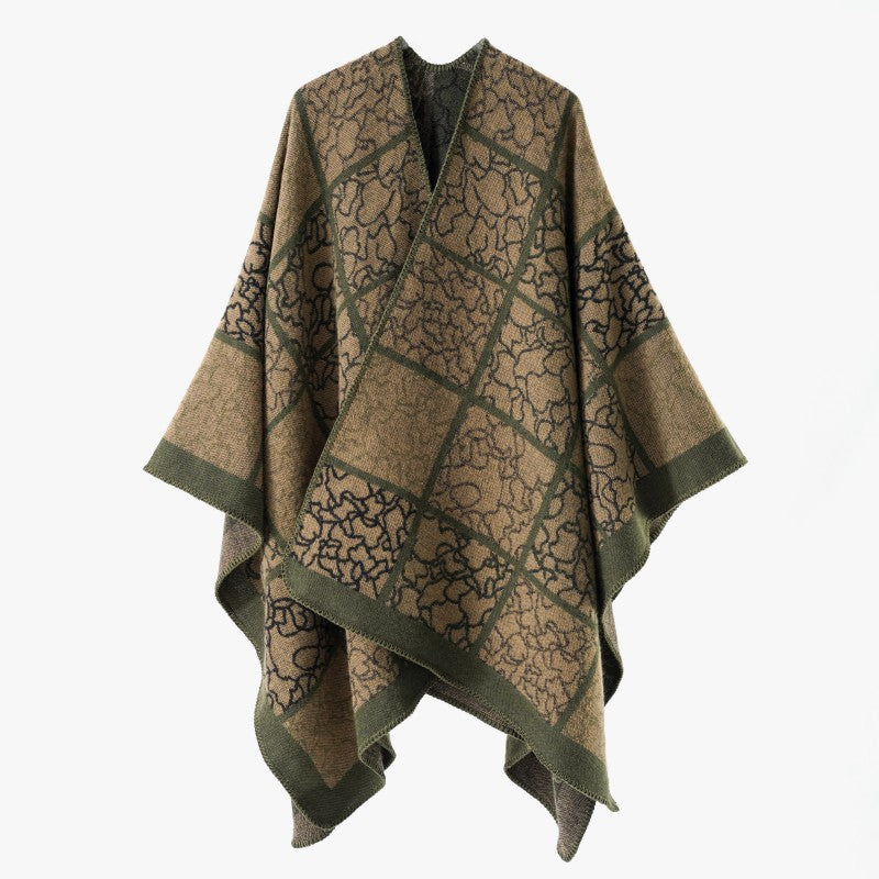 Premium Shawl All Matching Thickened Wool Plush Cloak Gingham Check Warm Shawl