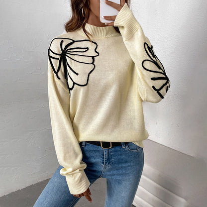 Fall Women Clothing Half Turtleneck Floral Pattern Sweater Women