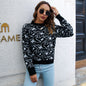 Women Clothing Autumn Winter Contrast Color Long Sleeves Loose Pullover