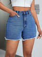 Women Clothing High Waist Loose Slimming Raw Edge Denim Shorts