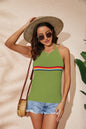 Spring Summer Women Clothing Rainbow Color Blocking Halter Top Backless Knitted Lace Up Vest Women