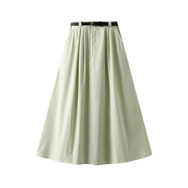 Cotton Pleated Skirt Women Skirt Washed Cotton Summer Slimming A Line Umbrella Skirt