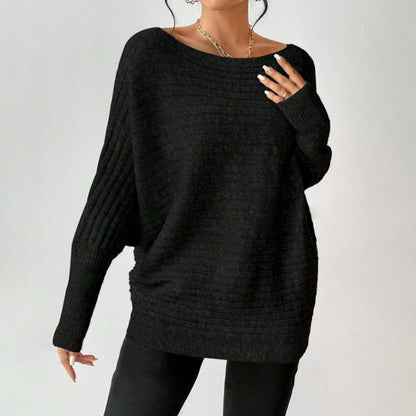 Autumn Winter Women Knit Shirt Batwing Sleeve off Neck Solid Color Sweater Women Loose All Matching Sweater