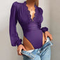 Sexy Underwear V neck T shirt Color Lace Office Base Long Sleeved Slim Fit Spring