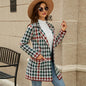 Autumn Winter Long  Contrast Color Houndstooth Knitted  Office Collar Trench Coat Outerwear