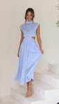 Sweet Street Summer Stand Collar Solid Color Cropped Outfit Maxi Dress