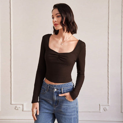 Simple Sexy T shirt Fall Winter Slim Backless Long Sleeves Beautiful Back Tank Top Women