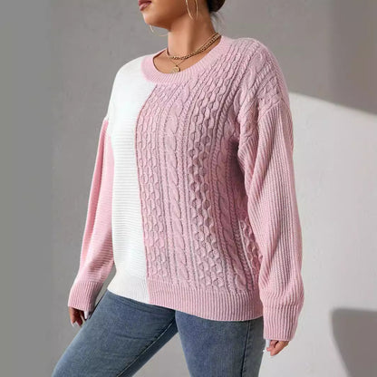 Sweater Top Autumn Winter Women Clothing Custom round Neck Contrast Color Sweater